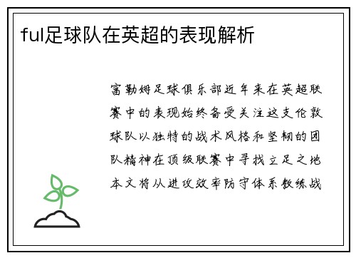 ful足球队在英超的表现解析