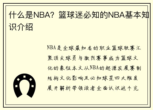 什么是NBA？篮球迷必知的NBA基本知识介绍